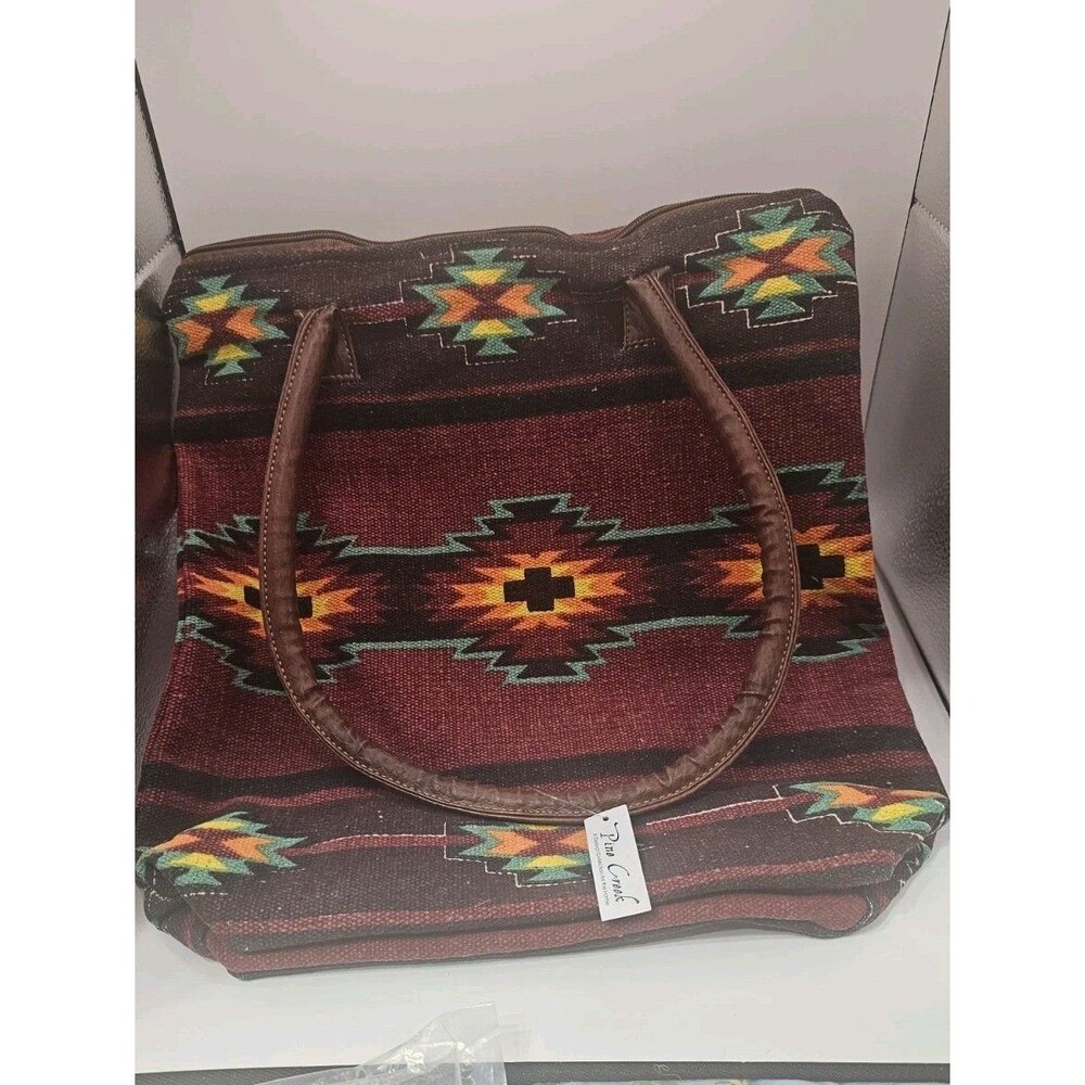 Pine Creek Woven Cotton Canvas Bag Aztec Double Handles Fall Inner Pockets NWT